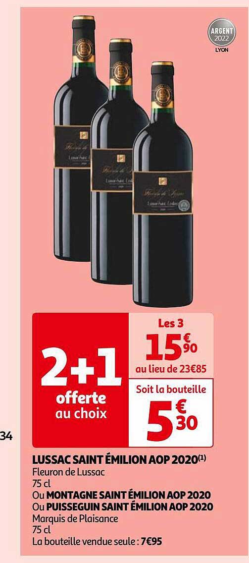 lussac saint émilion aop 2020 ou montagne saint émilion aop 2020 ou puisseguin saint émilion aop 2020