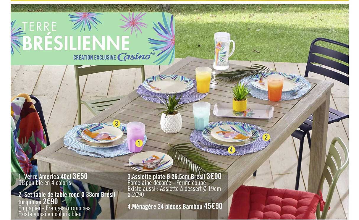 verre america 40 cl, set table de table rond ø38 cm brésil turquoise, assiette plate ø26,5 cm brésil, ménagère 24 pièces bambou