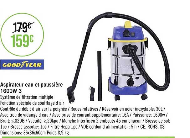 Aspirateur Eau Et Poussière 1600w 3 Good Year