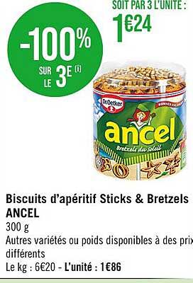 biscuits d'apéritif sticks & bretzels ancel