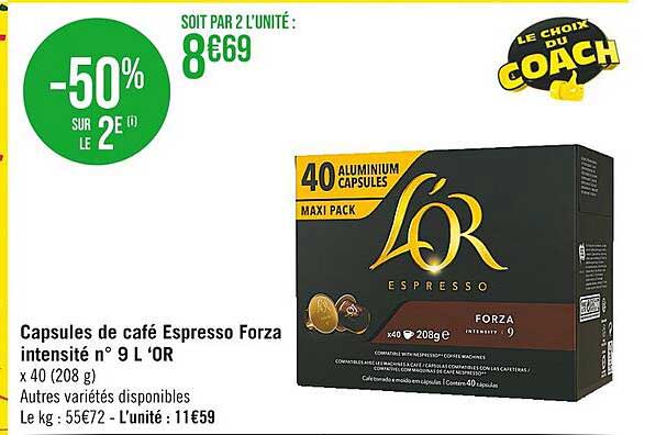 Capsules De Café Espresso Forza Intensité N°9 L'or
