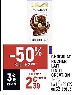 Chocolat Rocher Lait Lindt Création