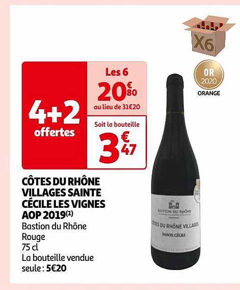 côtes du rhône villages sainte cécile les vignes aop 2019 bastion du rhône rouge