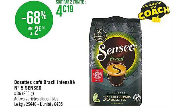 Dosettes Café Brazil Intensité N°5 Senseo