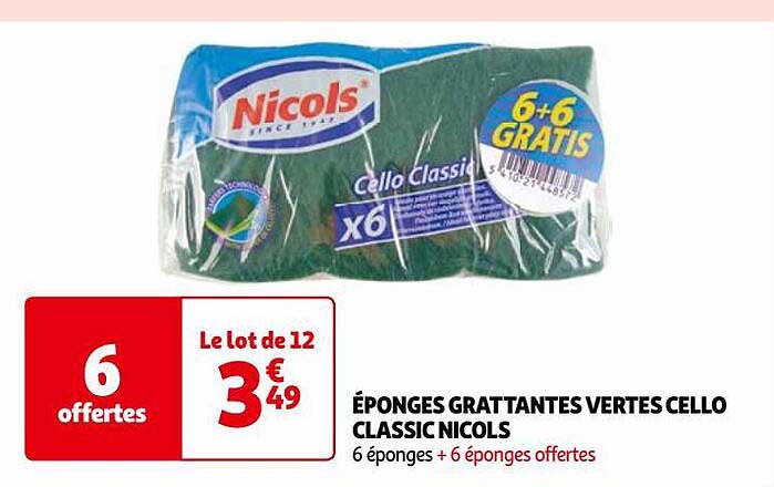 éponges grattantes vertes cello classic nicols