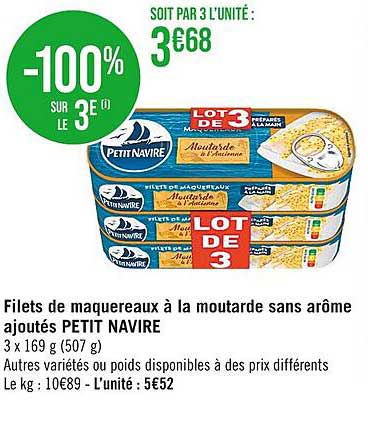 Filets De Maquereaux à La Moutarde Sans Arôme Ajoutés Petit Navire