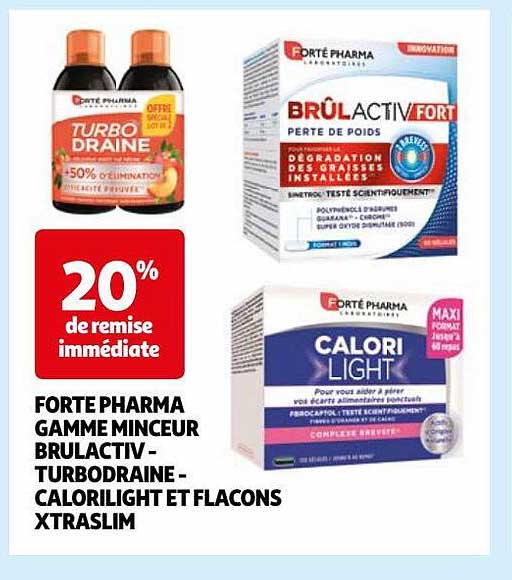 forte pharma gamme minceur brulactic - turbodraine - calorilight et flacons xtraslim