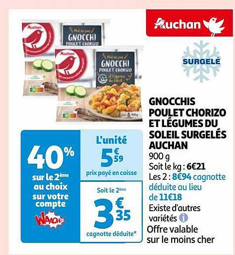 Gnocchis Poulet Chorizo Et Légumes Du Soleil Surgelés Auchan