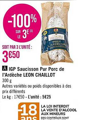 igp saucisson pur porc de l'Ardèche léon chaillot