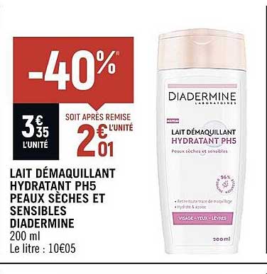 lait démaquillant hydratant ph5 peaux sèches et sensibles diadermine
