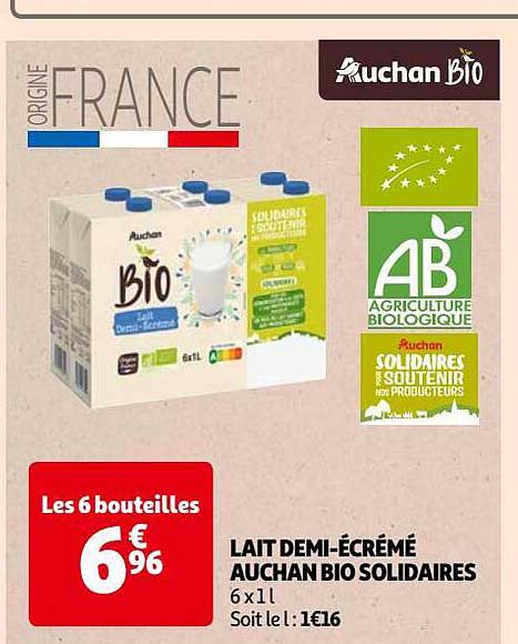 lait demi-écrémé auchan bio solidaires