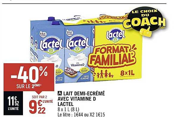 lait demi-écrémé avec vitamine d lactel