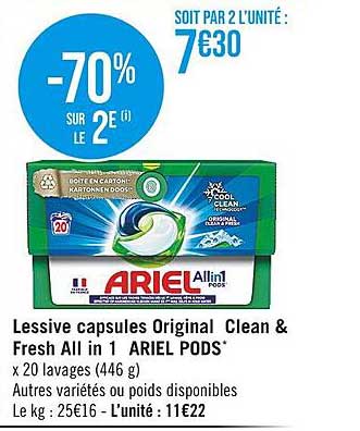 lessive capsules original clean & fresh all in 1 ariel pods