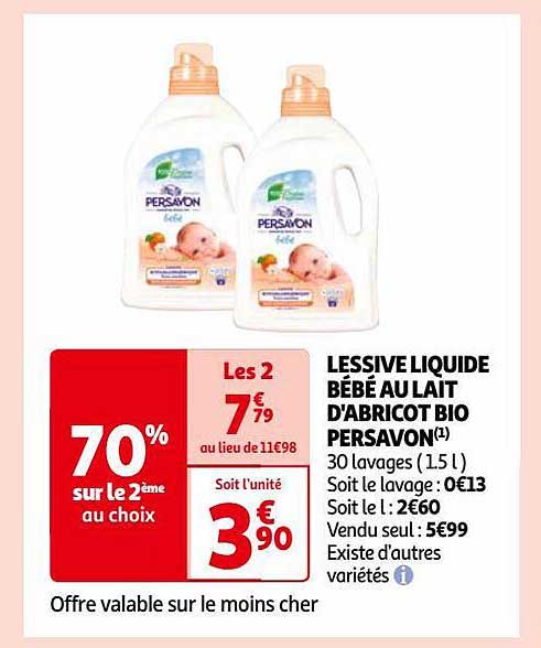 lessive liquide bébé au lait d'abricot bio persavon