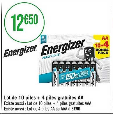 lot de 10 piles + 4 piles gratuites aa energizer