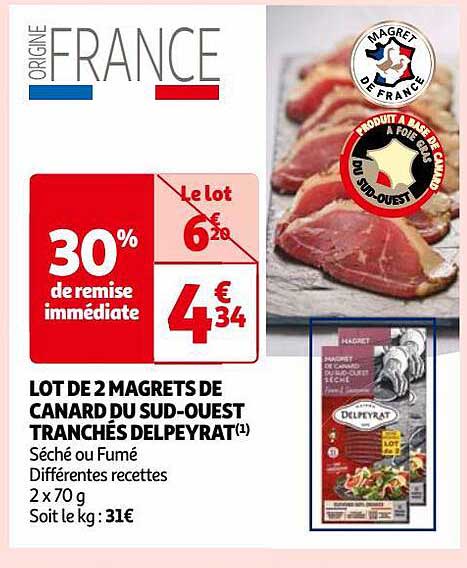 lot de 2 magrets de canard du sud-ouest tranchés delpeyrat