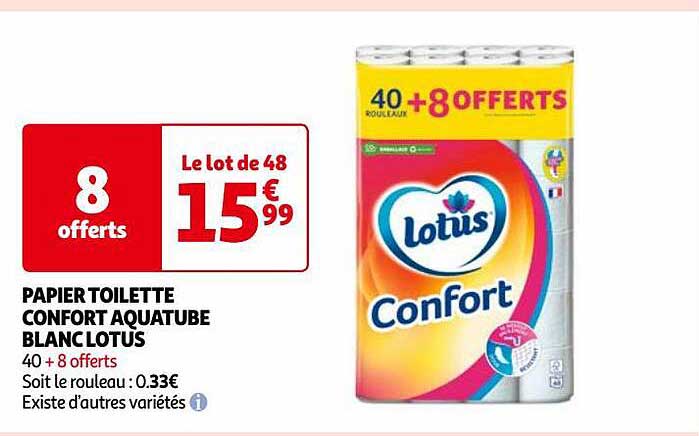 Papier Toilette Confort Aquatube Blanc Lotus