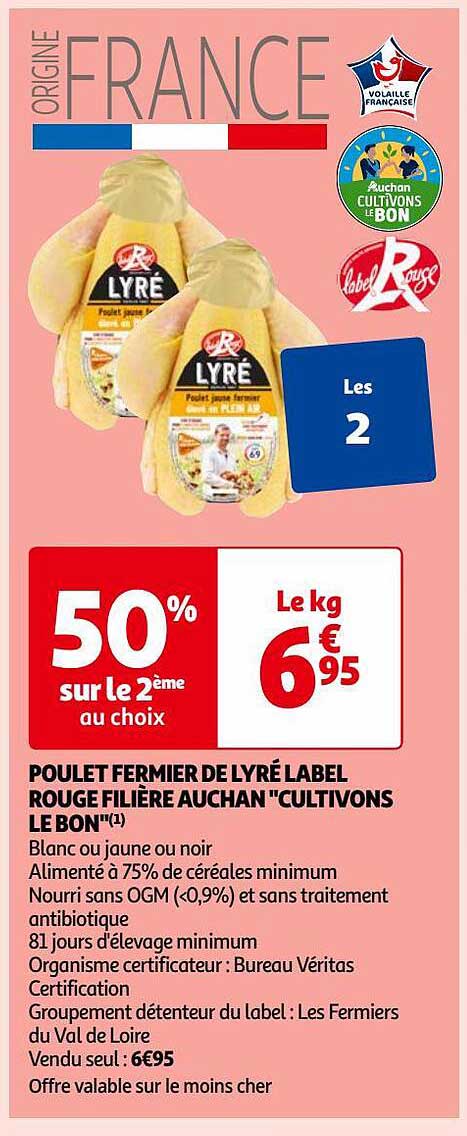 poulet fermier de lyré label rouge filière auchan "cultivons le bon"