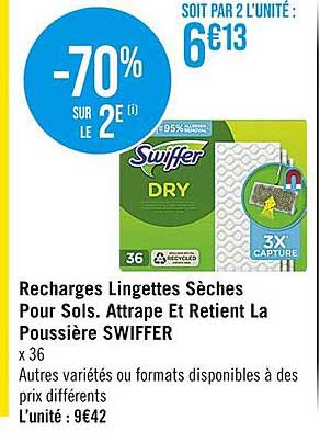 recharges lingettes sèches pour sols attrape et retient la poussière swiffer