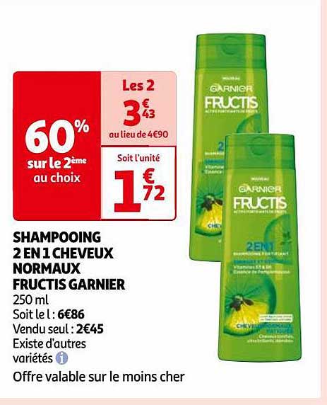 shampooing 2 en 1 cheveux normaux fructis garnier