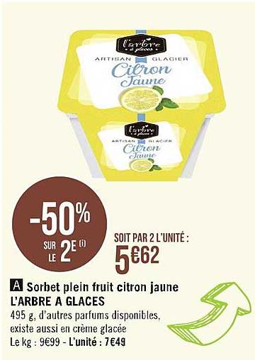 sorbet plein fruit citron jaune l'arbre à glaces