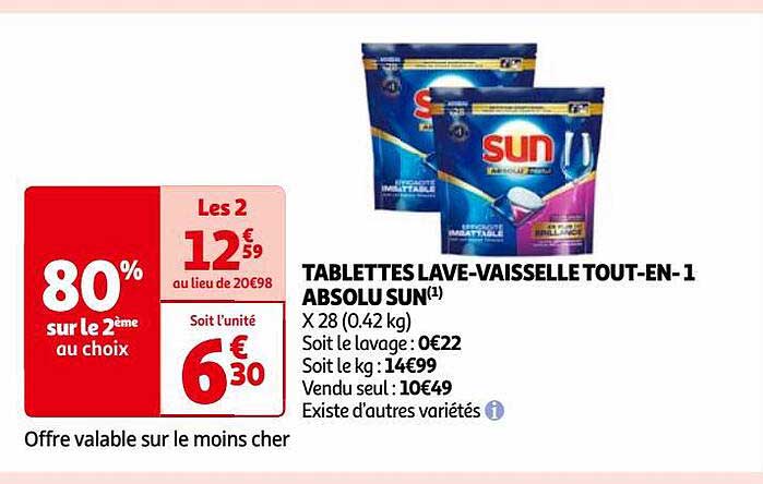 tablettes lave-vaisselle tout-en-1 absolu sun