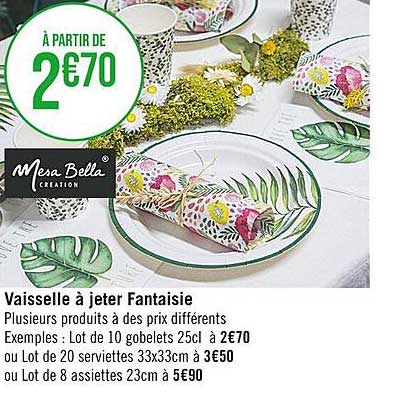 vaisselle à jeter fantaisie mesa bella création