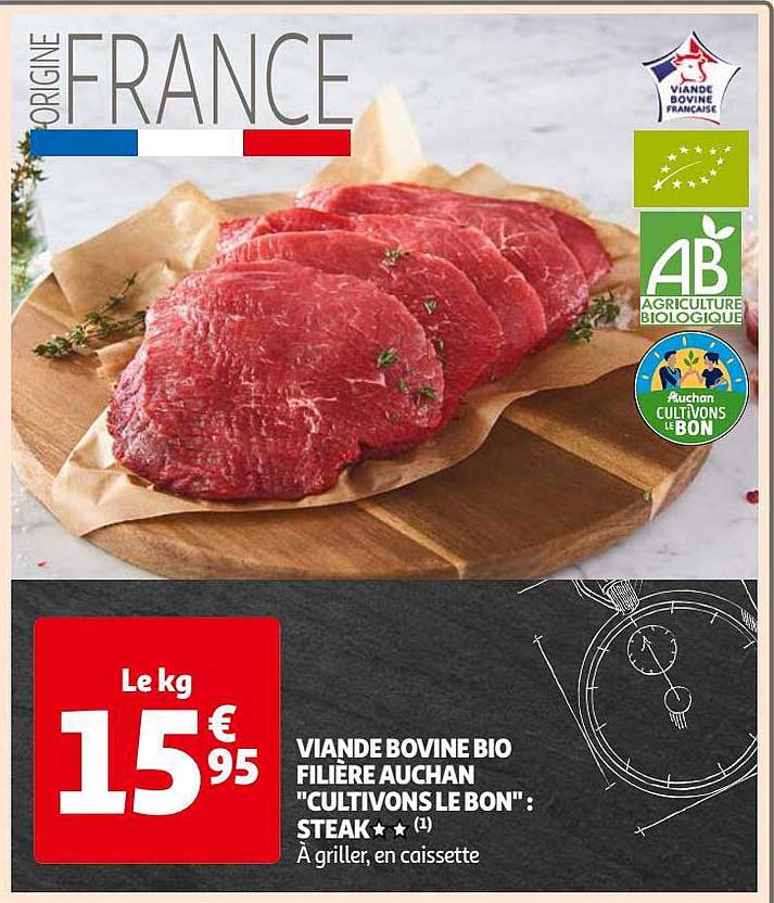 viande bovine bio filière auchan "cultivons le bon" steak**