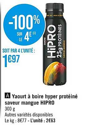 yaourt à boire hyper protéiné saveur mangue hipro