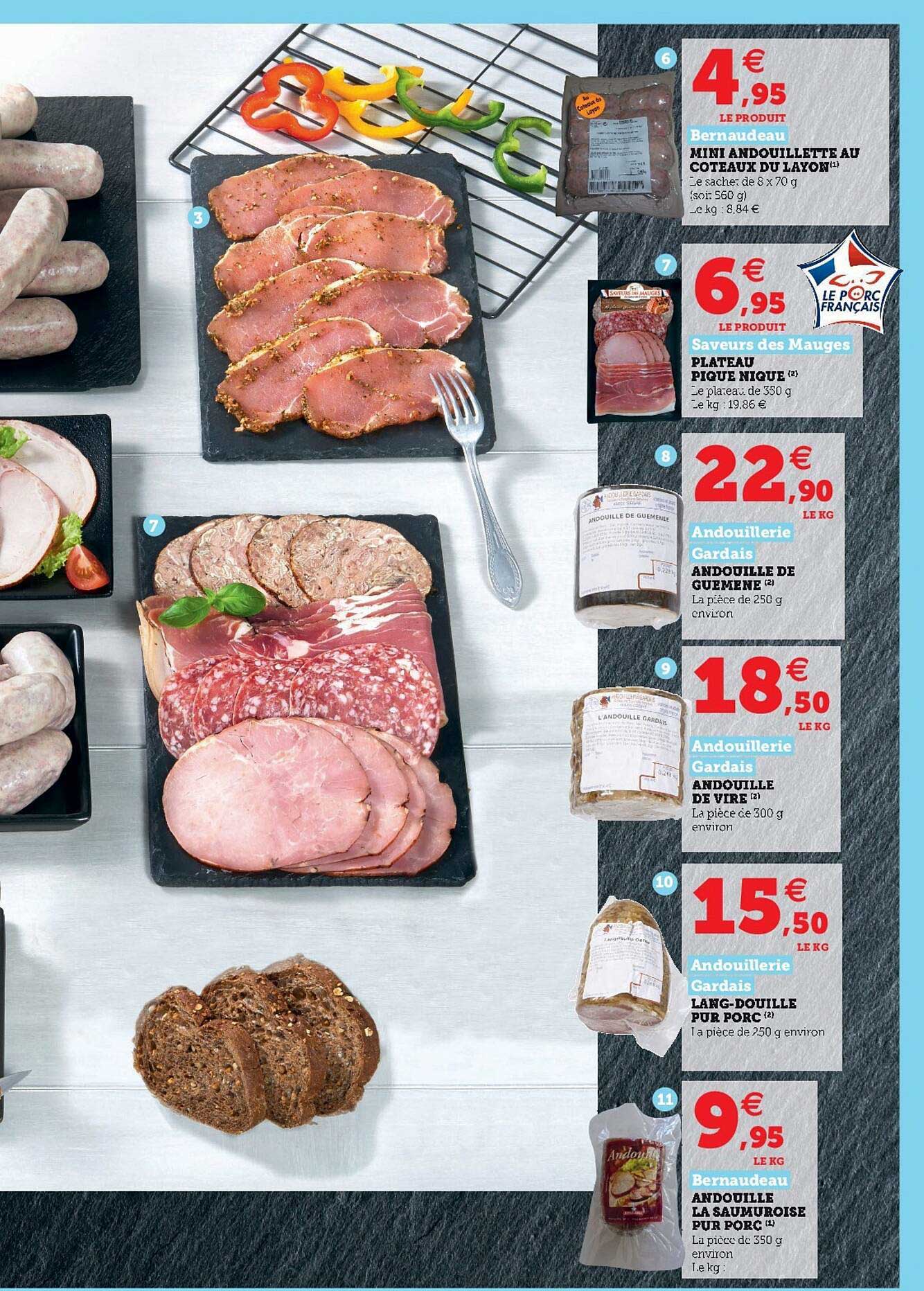 mini andouillette au coteaux du layon, plateau  pique nique, andouille de guemène, andouille de vire, lang-douille pur porc, andouille la saumuroise pur porc