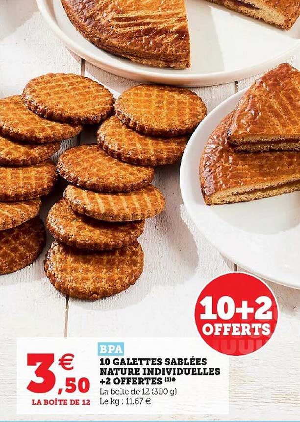 10 galettes sablées nature individuelles + 2 offertes bpa