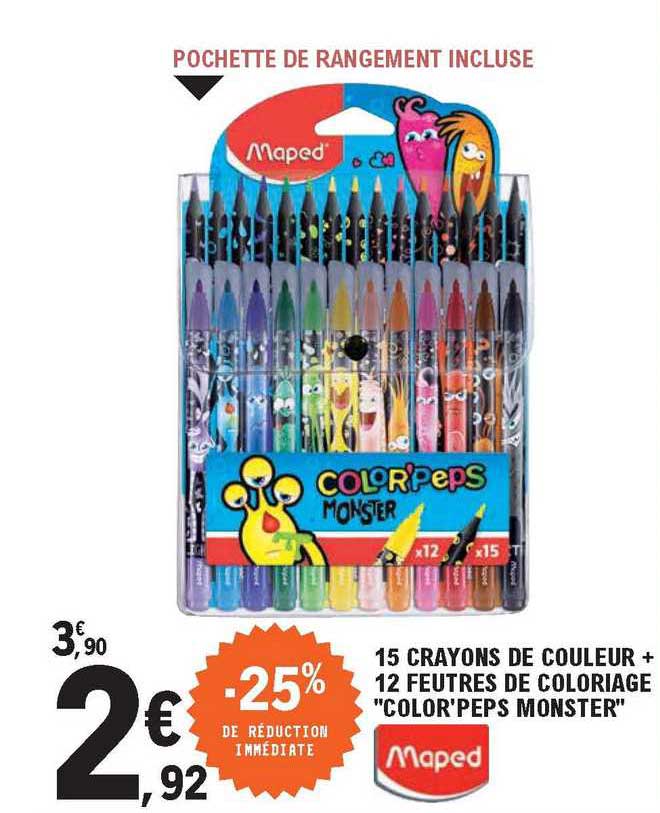 15 Crayons De Couleur + 12 Feutres De Coloriage "color'peps Monster"