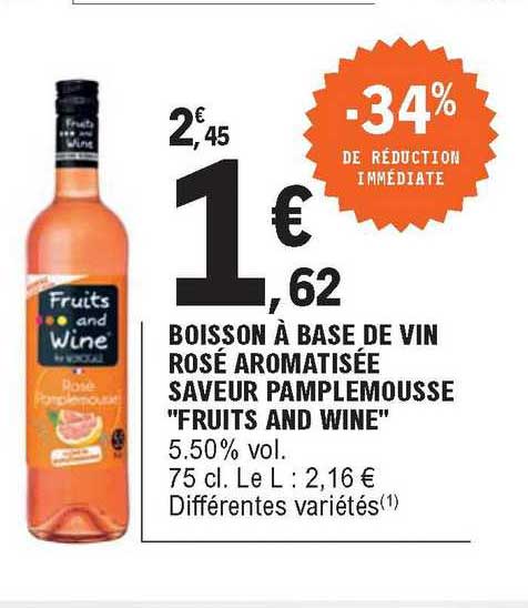 boisson à base de vin rosé aromatisée saveur pamplemousse "fruits and wine"
