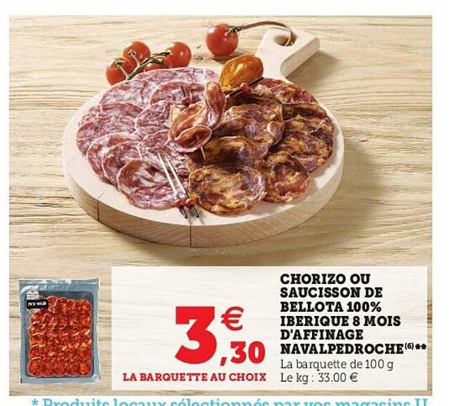 chorizo ou saucisson de bellota 100% ibérique 8 mois d'affinage navalpedroche
