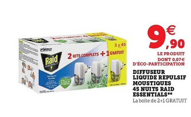 Diffuseur Liquide Repulsif Moustiques 45 Nuits Raid Essentials