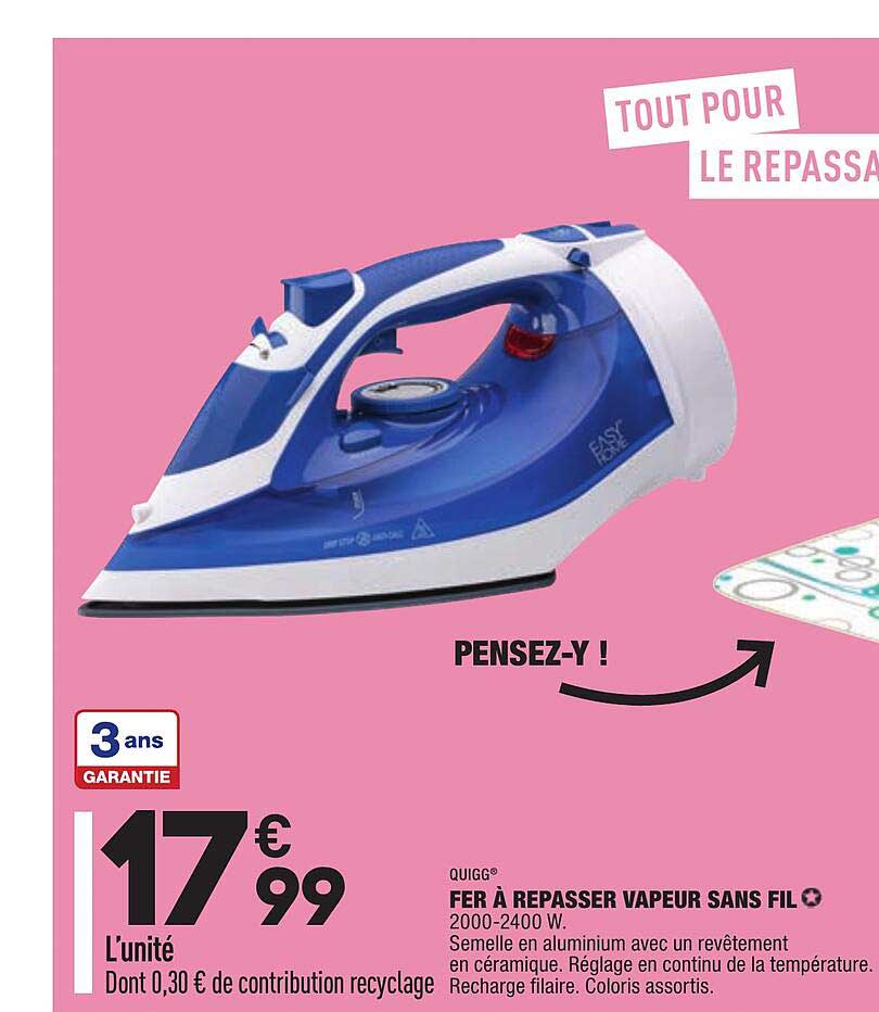 Fer à Repasser Vapeur Sans Fil Quigg