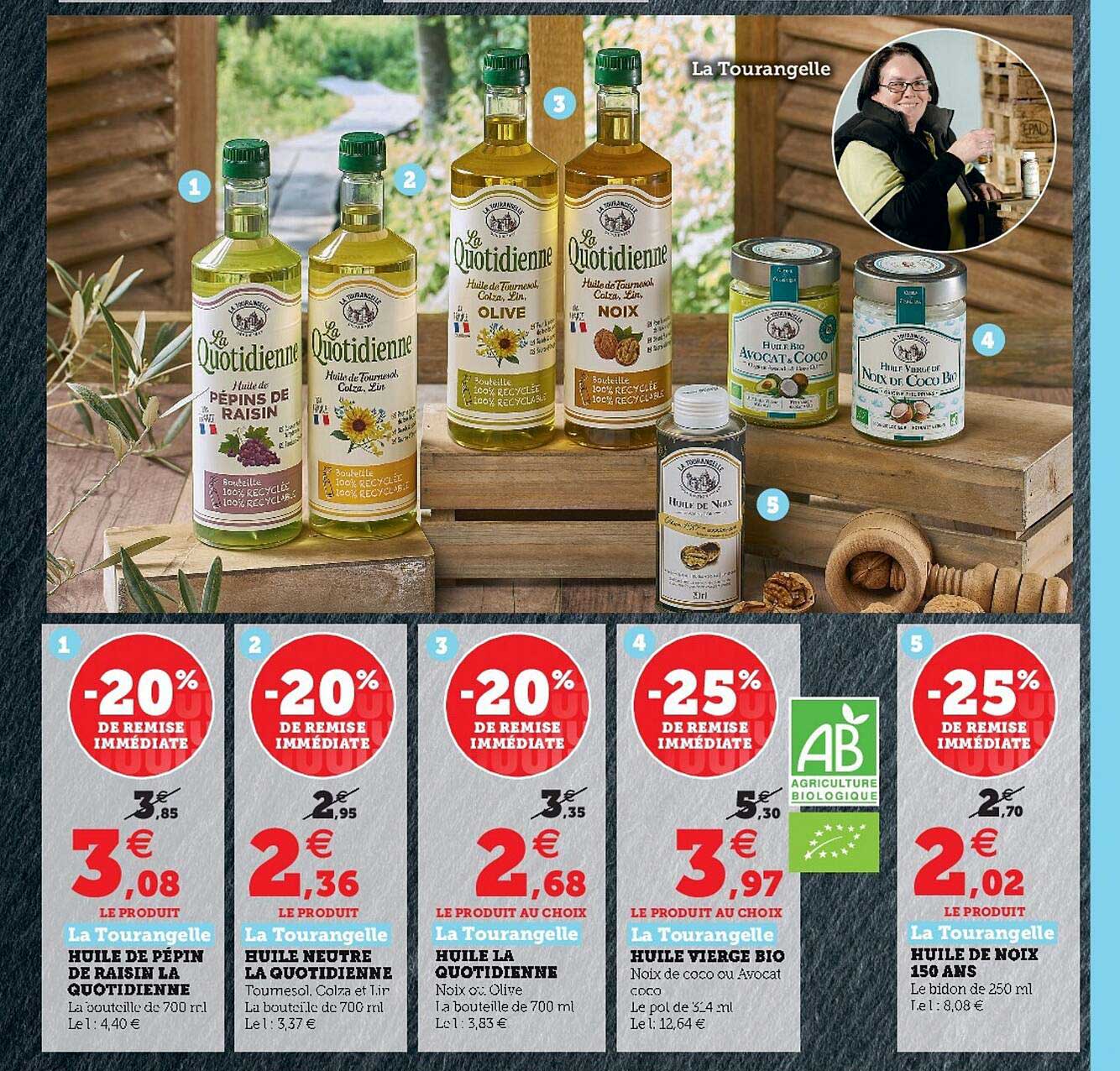 huile de pépin de raisin la quotidienne, huile neutre la quotidienne, huile la quotidienne, huile vierge bio, huie de noix 150 ans la tourangelle