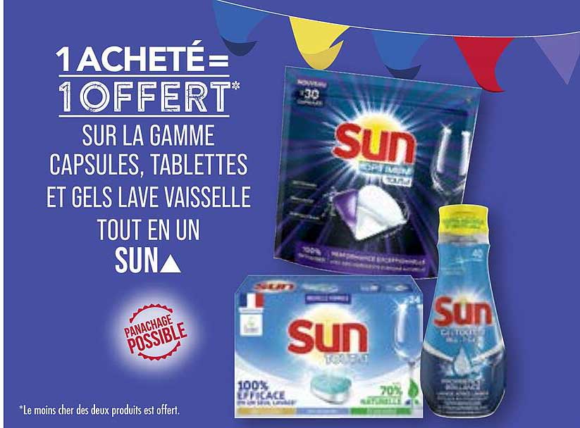 la gamme capsules, tablettes et gels lave vaisselle tout en un sun