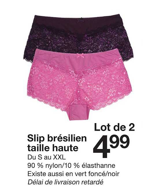 lot de 2 slip brésilien taille haute