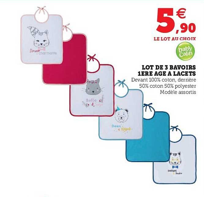 lot de 3 bavoirs 1ère âge à lacets