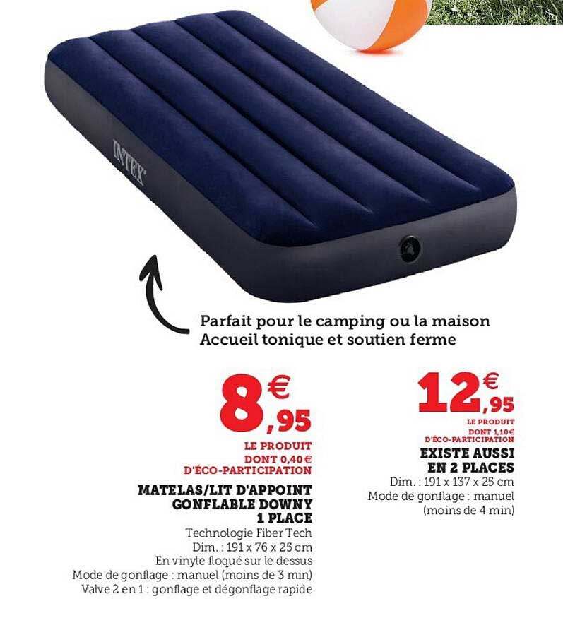 matelas - lit d'appoint gonflable downy 1 place, existe aussi en 2 places