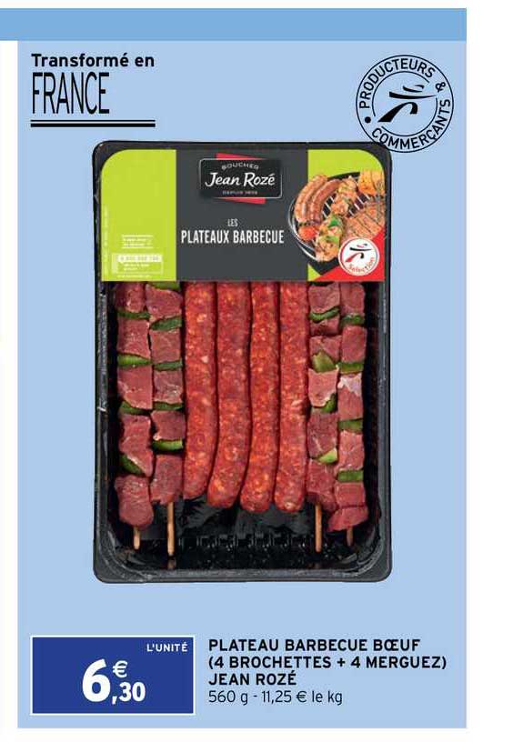 plateau barbecue boeuf (4 brochettes + 4 merguez) jean rozé