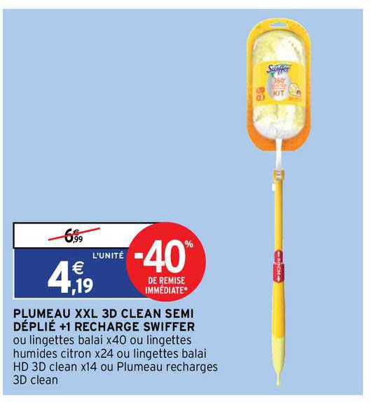 Plumeau Xxl 3k Clean Semi Déplié +1 Recharge Swiffer