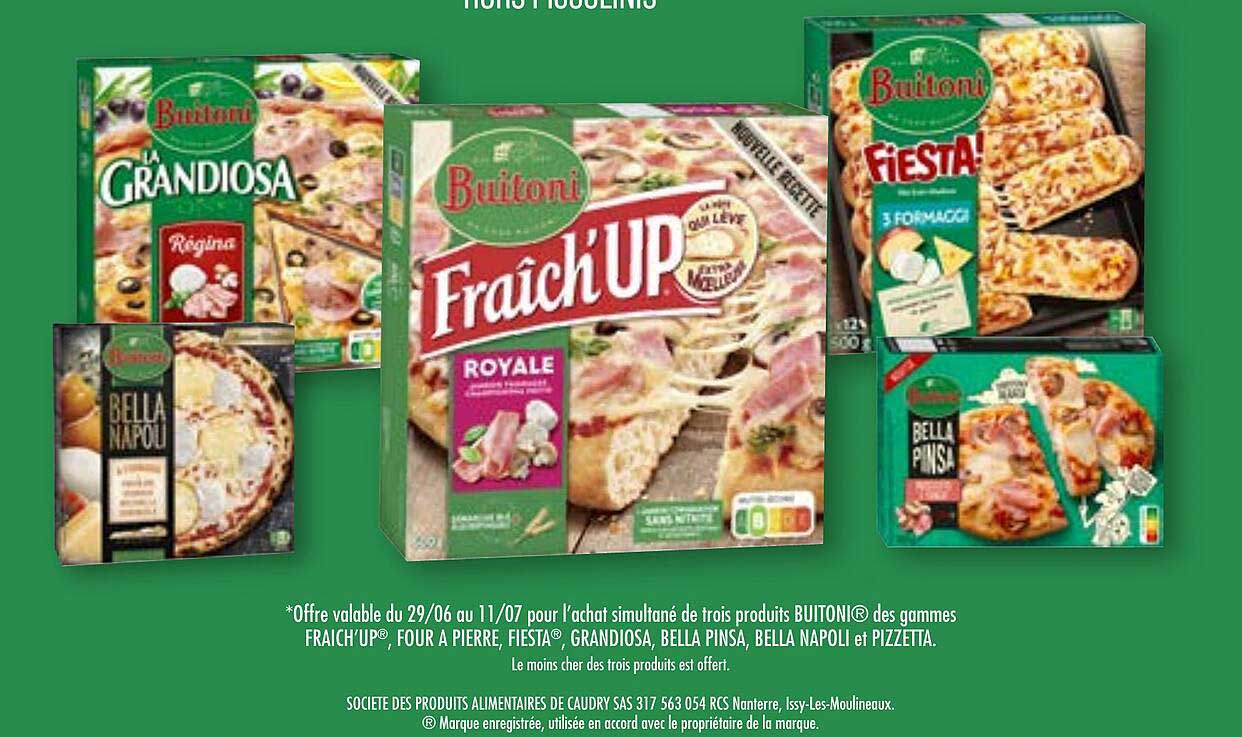 produits buitoni des gammes fraîch'up, four à pierre, fiesta, grandiosa, bella pinsa, bella napoli et pizzetta