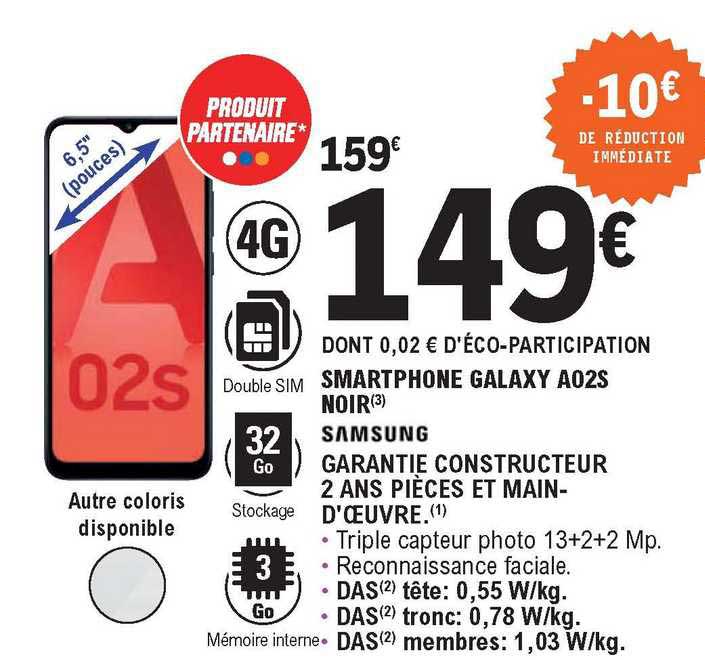 smartphone galaxy a02s noir samsung