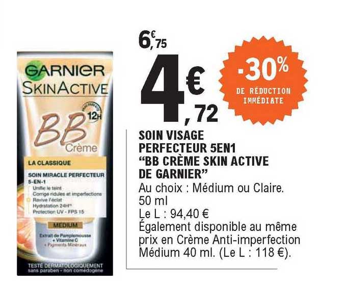 soin visage perfecteur 5en1 "bb crème skin active de garnier" -30% de réduction immédiate