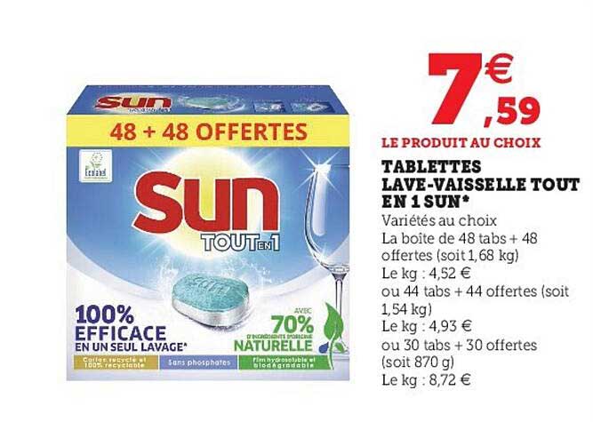 tablettes lave-vaisselle tout en 1 sun