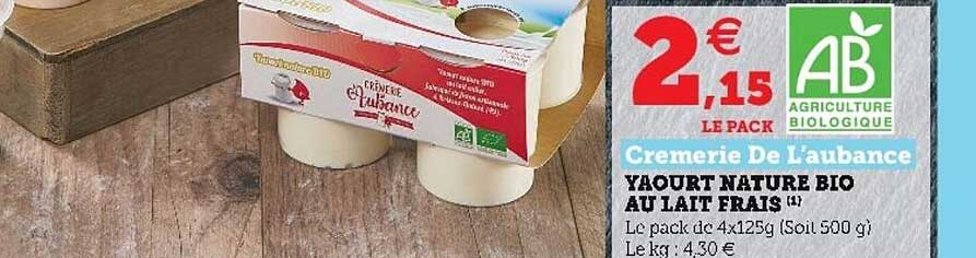 yaourt nature bio au lait frais cremerie de l'aubance