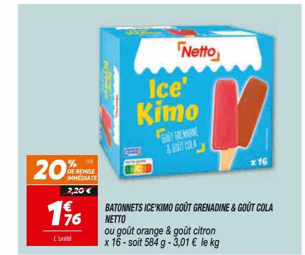Bâtonnets Ice'kimo Goût Grenadine & Goût Cola Netto