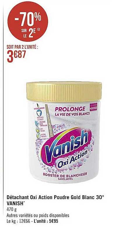 détachant oxi action poudre gold blanc 30° vanish